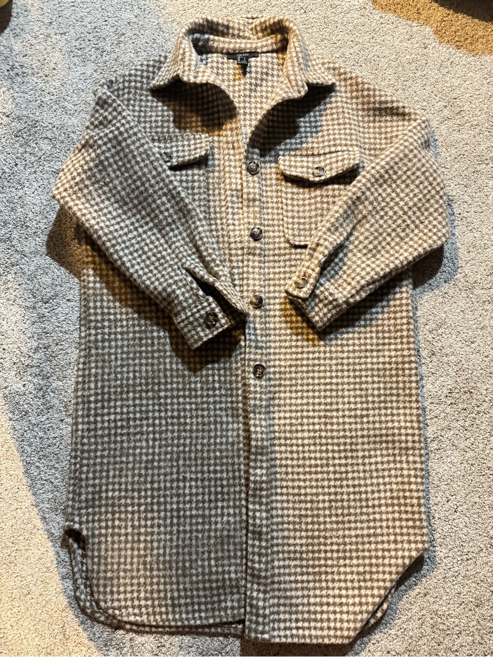 Houndstooth Button-Up Shirt Jacket - Beige Taupe